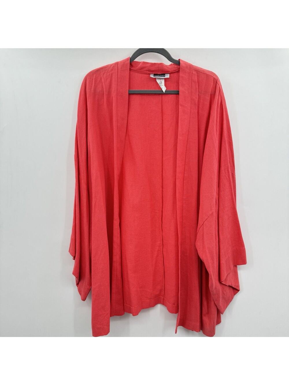Maggie Barnes Flax Blend Open Front Blazer Jacket Size 30W Coral Pink Relaxed